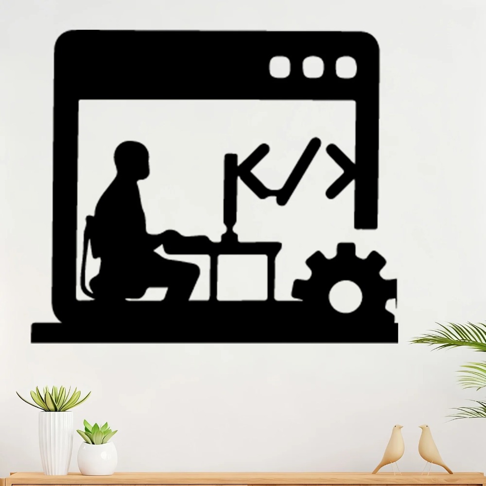 Tech Office Wall Art - モダンなコードマスターメタルウォールアート、プログラマーシルエット付きオフィスウォールデコレーション、テックギフト、2サイズ展開