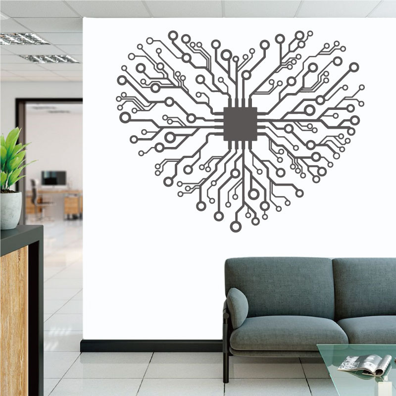 Tech Office Wall Art - Love Chip Tech Company オフィスビニール壁デカールオタクプログラミングソフトウェアエンジニアコンピュータルーム家の装飾アートデカールギフト BG11