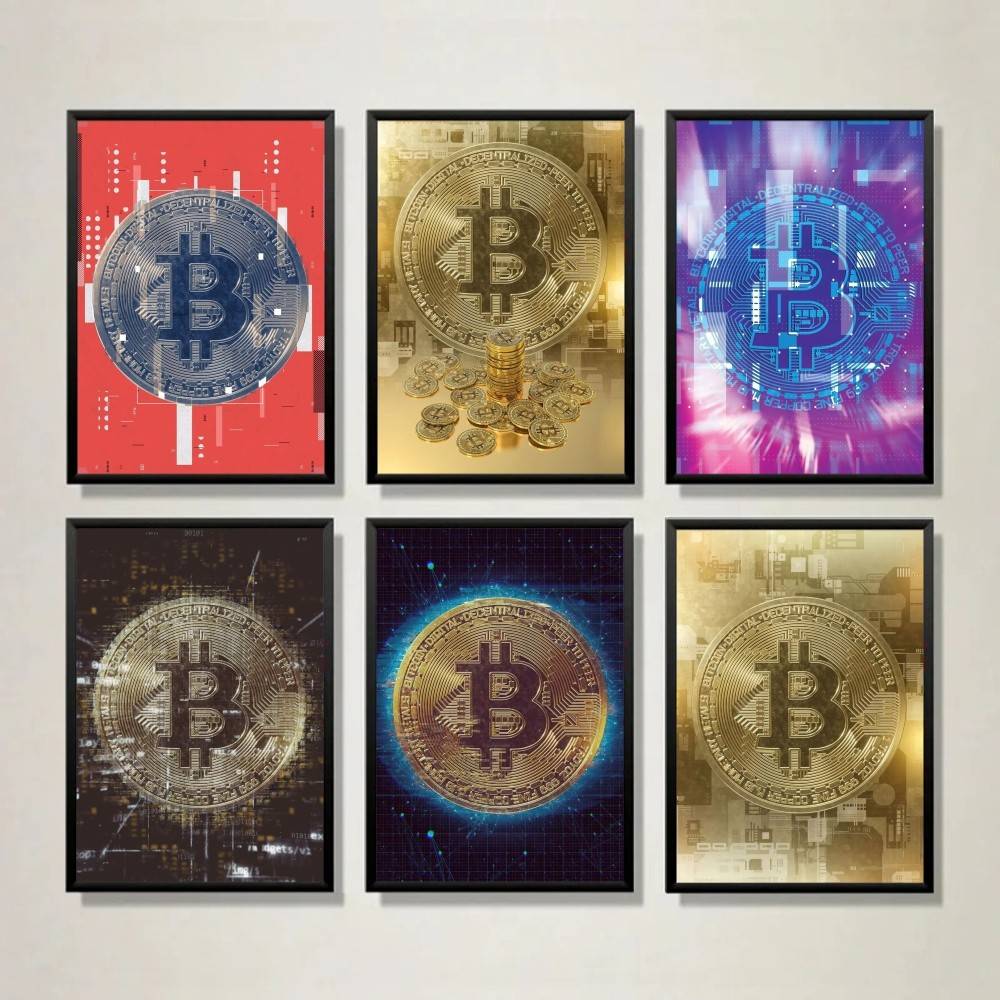Tech Office Wall Art - サイバーテック回路金貨ポスター抽象デジタル通貨シンボル壁飾り投資家オフィストレーディングルームアートプリント