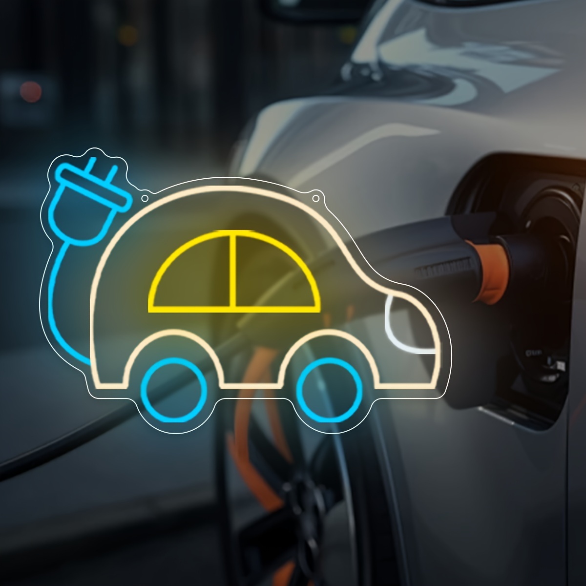Tech Office Wall Art - 電気自動車充電EVテーマLEDネオンライトサイン調光可能USBオフィス、テックルーム、モダンな家の装飾、未来をテーマにしたウォールアート