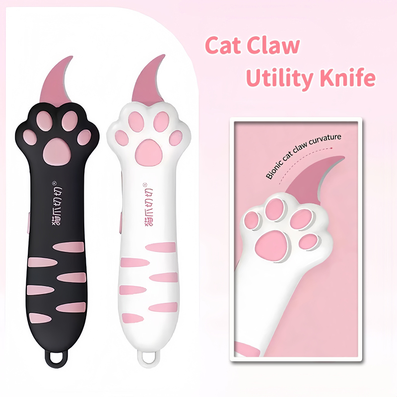 Home Office Tech Gadgets - 格納式キュートな猫の足型多機能ユーティリティナイフ、持ち運び可能で安全な開封ツール、オフィスや家庭用紙切断ガジェット ﻿