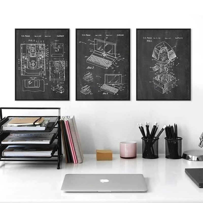 6ピースヴィンテージコンピュータ特許図面ウォールアートセット - Tech Office Wall Art のレビューと価格