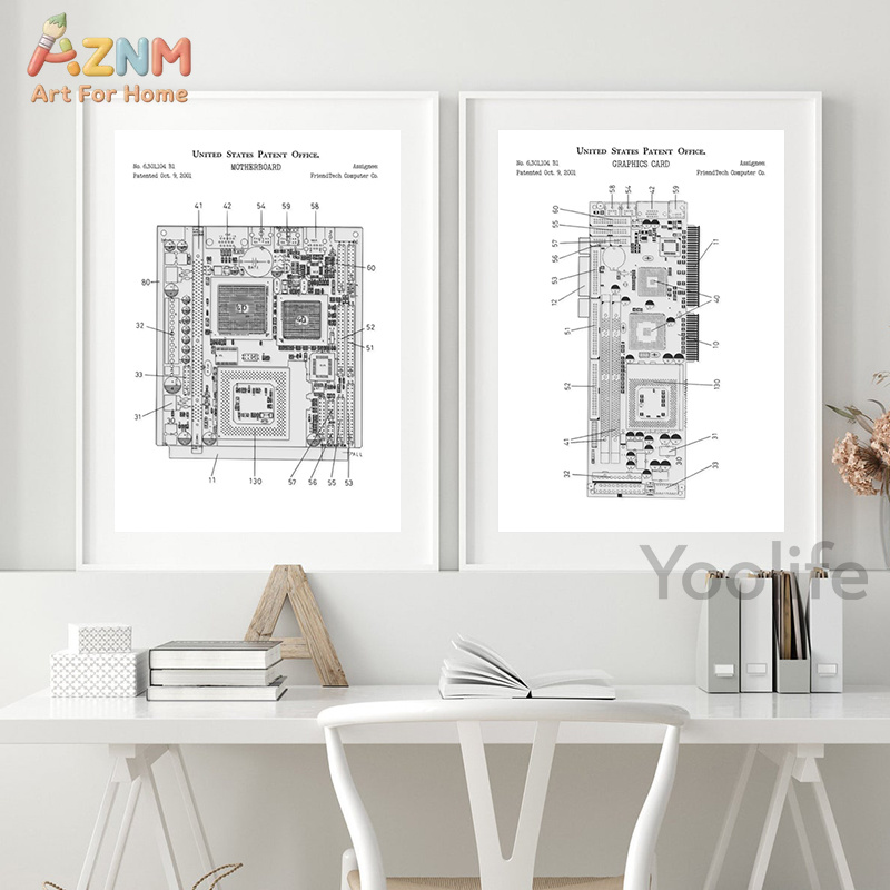 AZNM コンピューターマザーボード特許キャンバス絵画技術図 - Tech Office Wall Art のレビューと価格