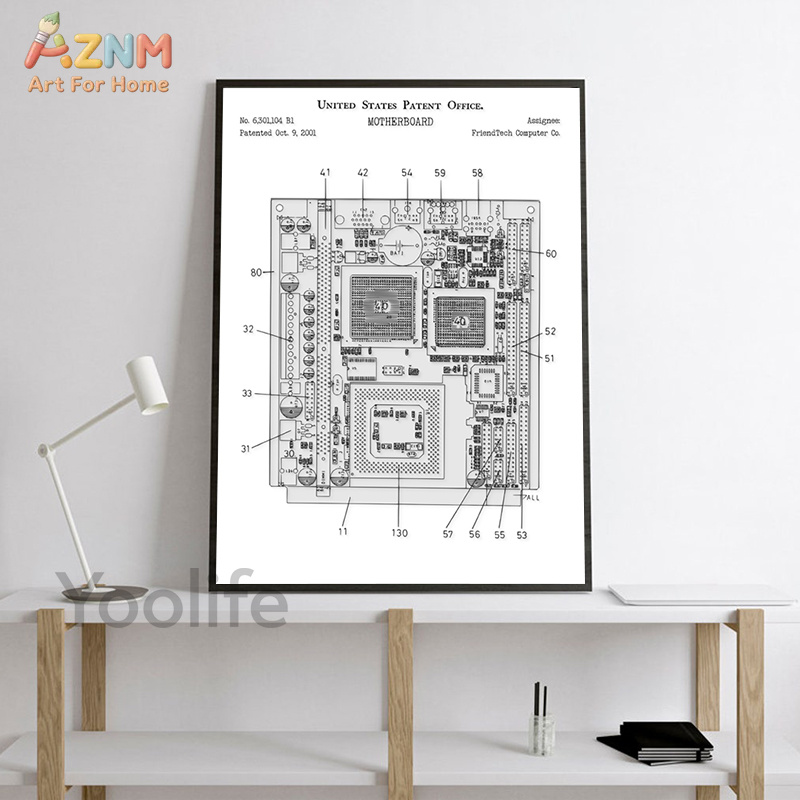 AZNM コンピューターマザーボード特許キャンバス絵画技術図 - Tech Office Wall Art のレビューと価格