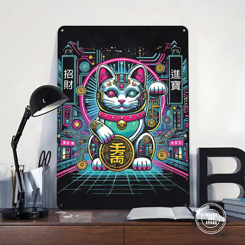 サイバーパンク招き猫 - テックフォーチュンキャット3Dテク - Tech Office Wall Art のレビューと価格