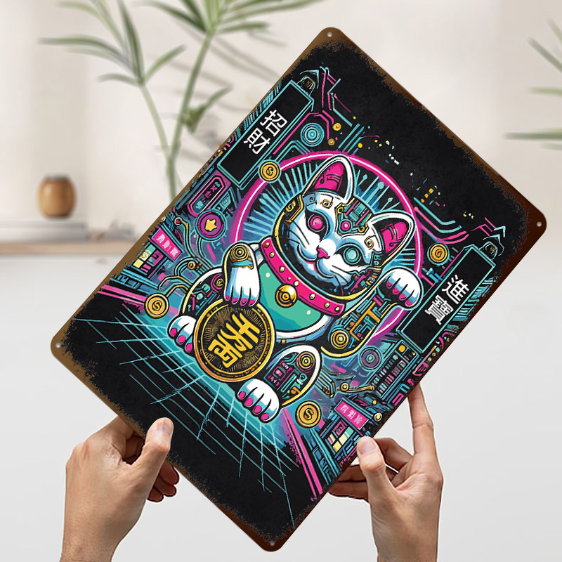 サイバーパンク招き猫 - テックフォーチュンキャット3Dテク - Tech Office Wall Art のレビューと価格