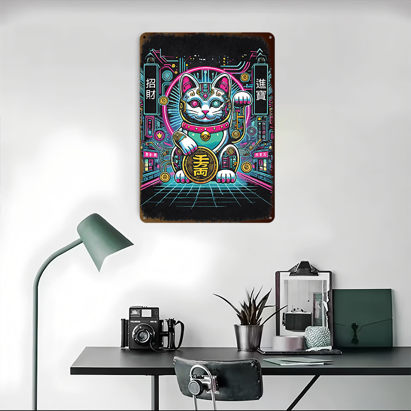 サイバーパンク招き猫 - テックフォーチュンキャット3Dテク - Tech Office Wall Art のレビューと価格