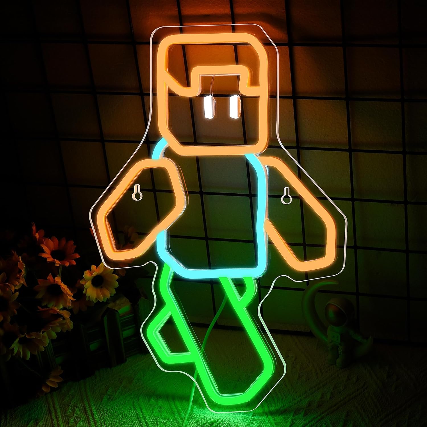ピクセルアートキャラクターネオンサイン オレンジブルーグリー - Tech Office Wall Art のレビューと価格